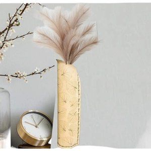 Vase ceramic leaves long vase clay Cylindrical tube boho